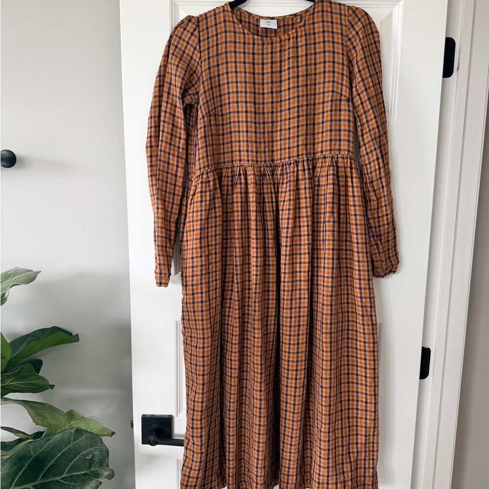 Son de Flor Checkered Long Sleeve Dress in Brown and Black